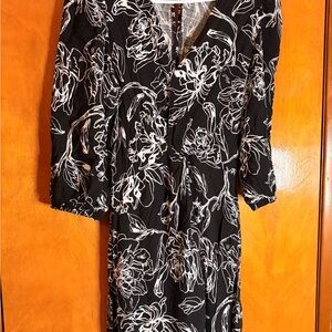 Black & White Floral Wrap Dress